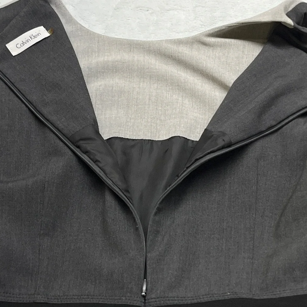 Calvin Klein Colorblock Fit‎ & Flare Womens Dress 12 Black Gray Sleeveless